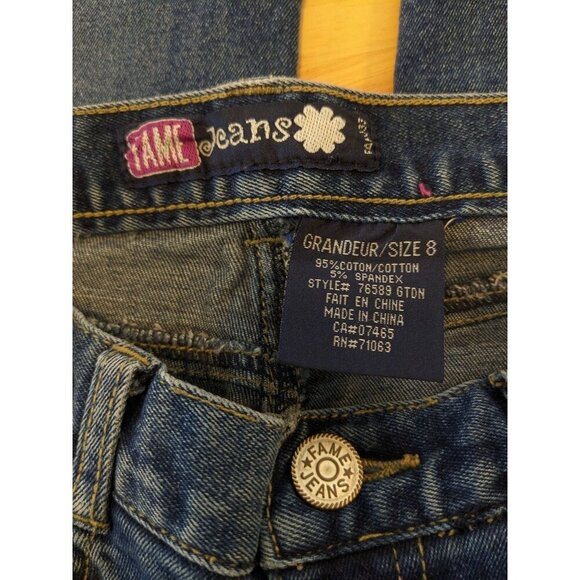 Girls Jeans Size 8 Retro Flare Patches Butterfly Flower Lace Up Cotton Stretch - Picture 8 of 8